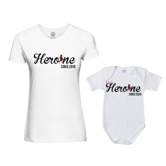 Coordinato t-shirt body neonata madre figlia personalizzato con anno heroine since little heroine since Per la mamma 2