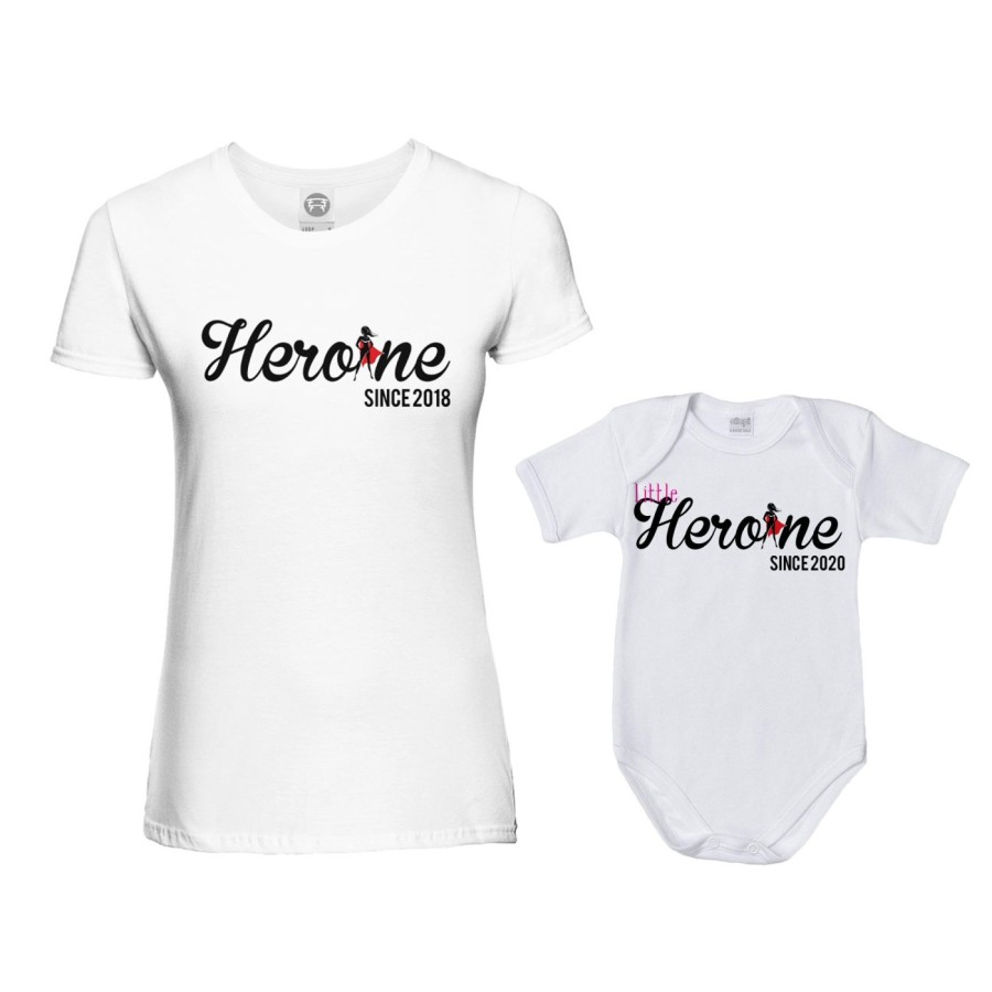 Coordinato t-shirt body neonata madre figlia personalizzato con anno heroine since little heroine since Per la mamma