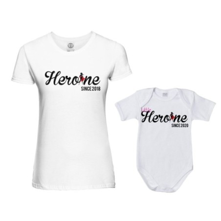 Coordinato t-shirt body neonata madre figlia personalizzato con anno heroine since little heroine since Per la mamma