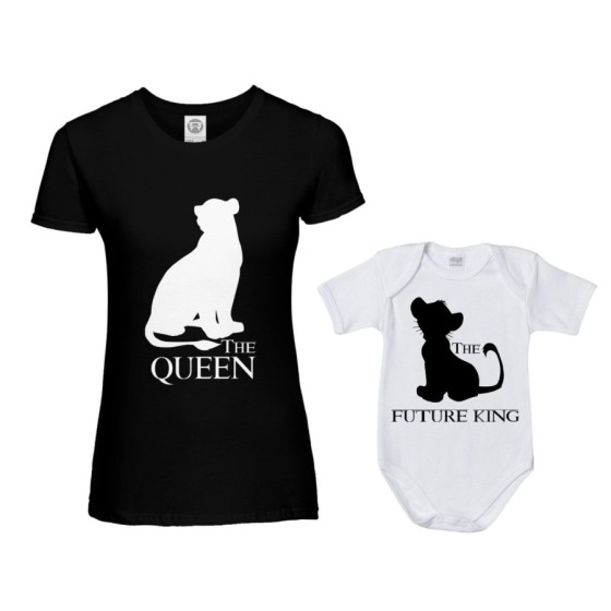 Coordinato t-shirt e body neonato madre figlio the queen the future queen lion the future king lion Per la mamma