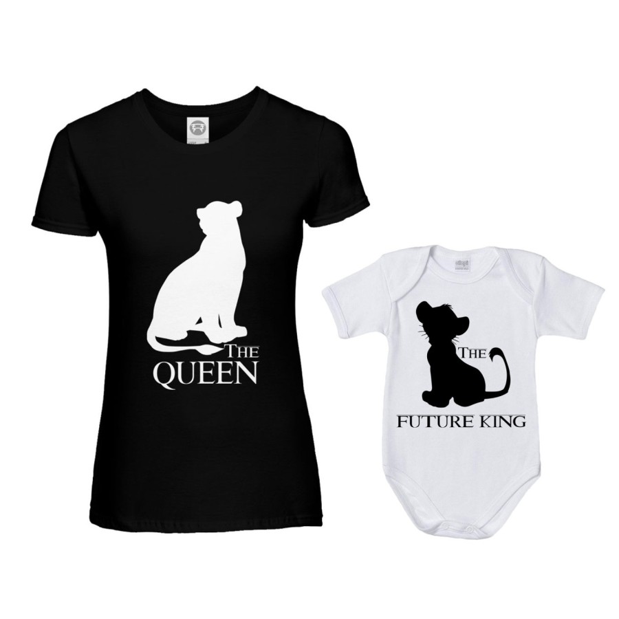 Coordinato t-shirt e body neonato madre figlio the queen the future queen lion the future king lion Per la mamma