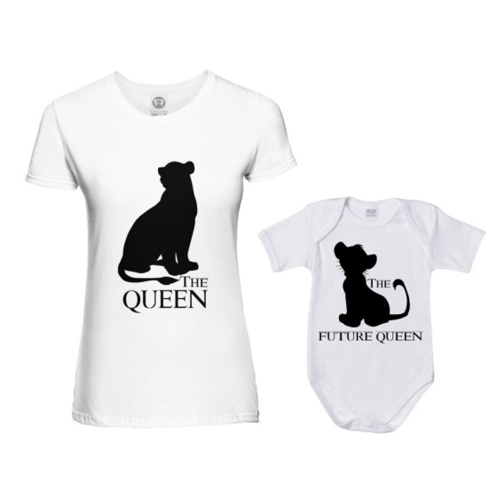 Coordinato t-shirt e body neonato madre figlio the queen the future queen lion the future king lion Per la mamma 2