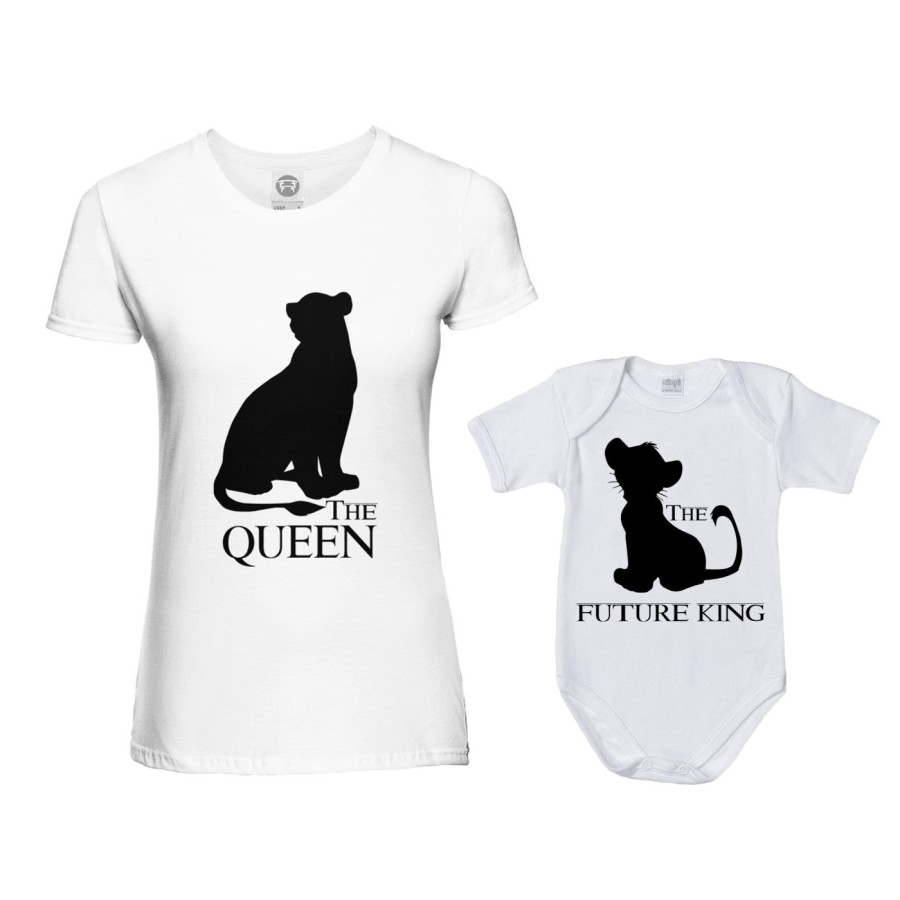 Coordinato t-shirt e body neonato madre figlio the queen the future queen lion the future king lion Per la mamma