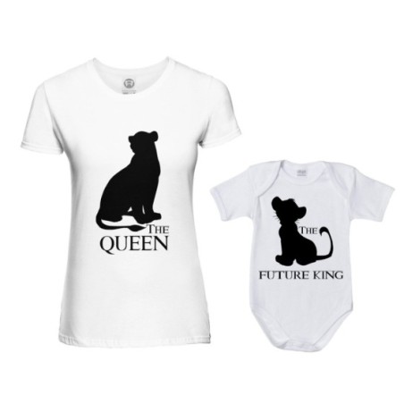 Coordinato t-shirt e body neonato madre figlio the queen the future queen lion the future king lion Per la mamma