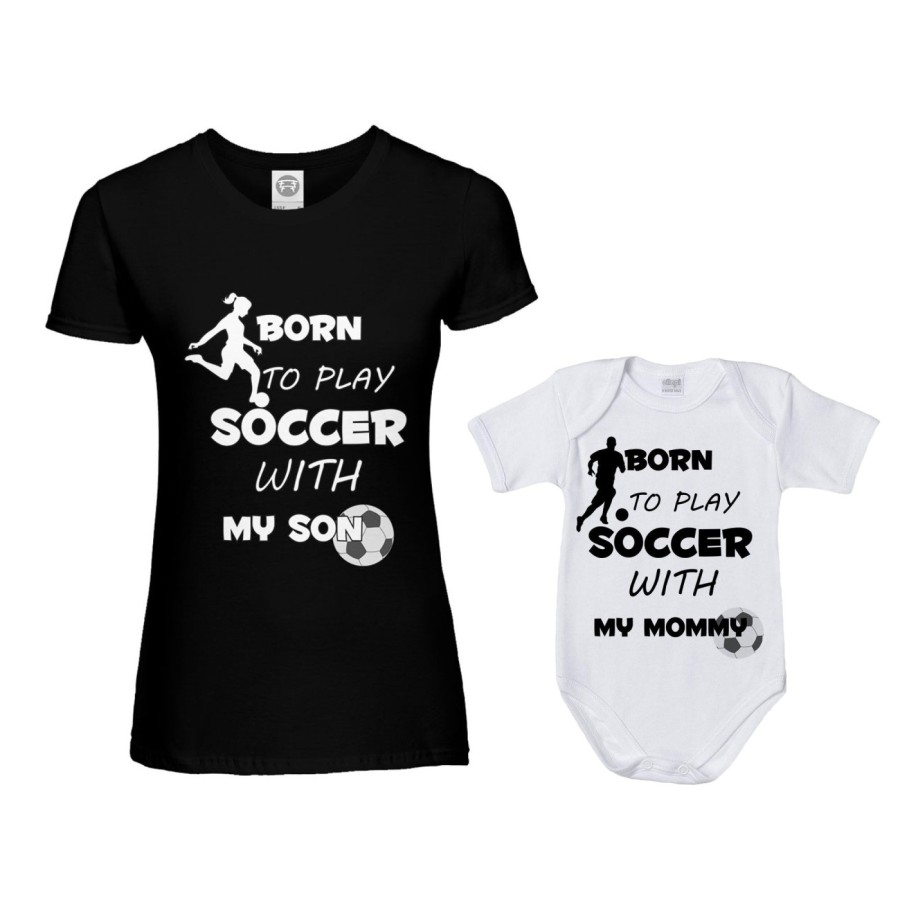Coordinato t-shirt e body neonato madre figlio born to play soccer with my son my daughter Per la mamma
