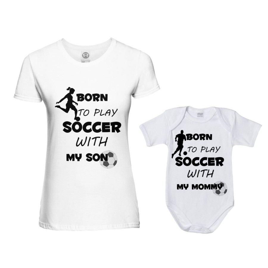 Coordinato t-shirt e body neonato madre figlio born to play soccer with my son my daughter Per la mamma