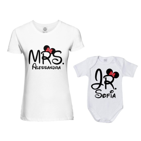 Coordinato t-shirt e body neonato madre figlio personalizzabile con nomi mrs e jr Per la mamma