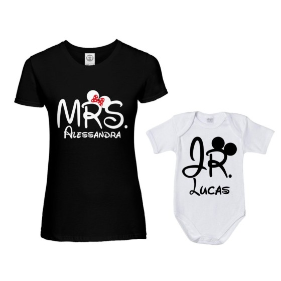 Coordinato t-shirt e body neonato madre figlio personalizzabile con nomi mrs e jr Per la mamma 2