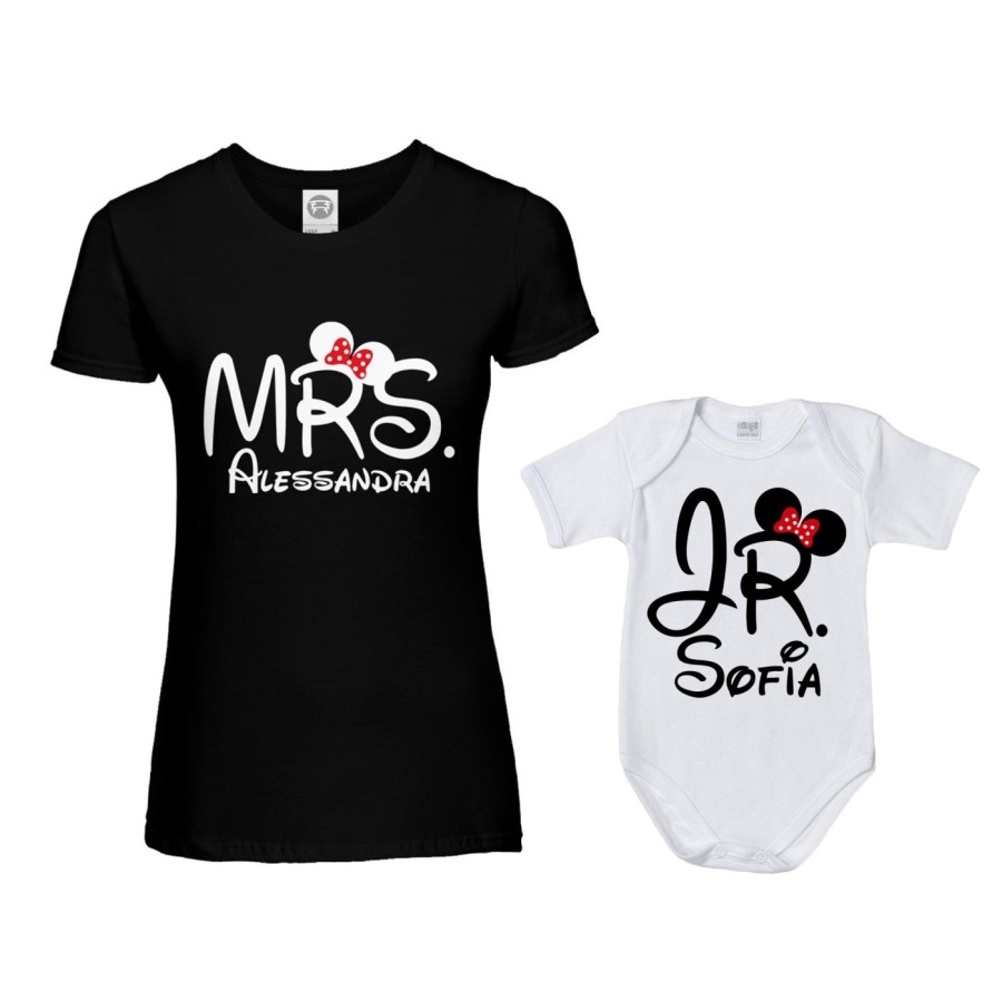 Coordinato t-shirt e body neonato madre figlio personalizzabile con nomi mrs e jr Per la mamma
