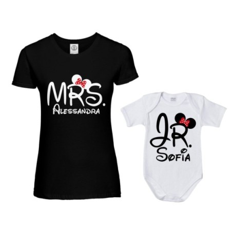 Coordinato t-shirt e body neonato madre figlio personalizzabile con nomi mrs e jr Per la mamma