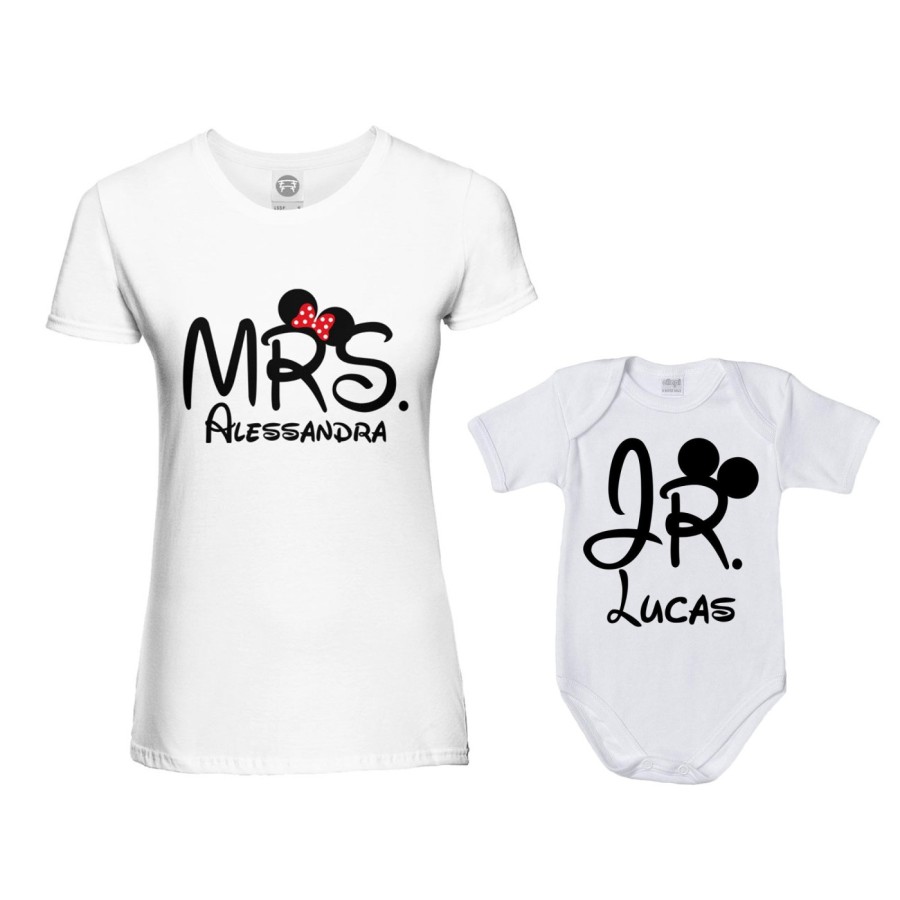 Coordinato t-shirt e body neonato madre figlio personalizzabile con nomi mrs e jr Per la mamma