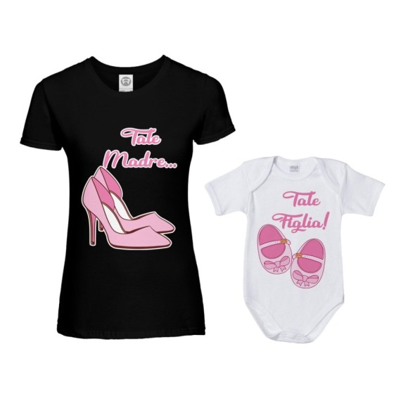 Coordinato t-shirt e body neonata madre figlia tale madre scarpa con tacco tale figlia scarpine Per la mamma