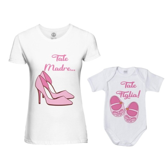 Coordinato t-shirt e body neonata madre figlia tale madre scarpa con tacco tale figlia scarpine Per la mamma 2
