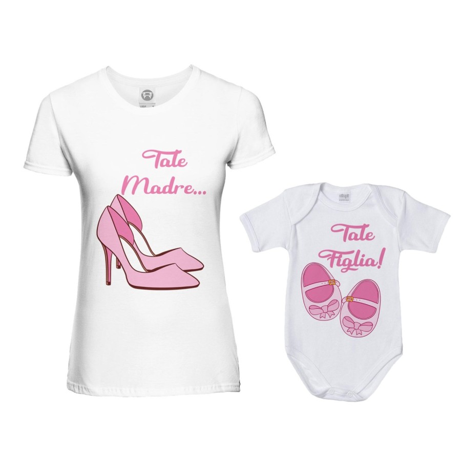 Coordinato t-shirt e body neonata madre figlia tale madre scarpa con tacco tale figlia scarpine Per la mamma