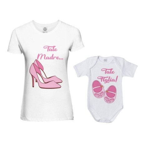 Coordinato t-shirt e body neonata madre figlia tale madre scarpa con tacco tale figlia scarpine Per la mamma