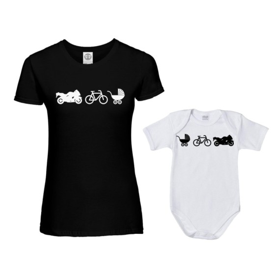 Coordinato t-shirt e body neonato madre figlio dalla moto al carrozzino Per la mamma