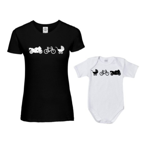 Coordinato t-shirt e body neonato madre figlio dalla moto...