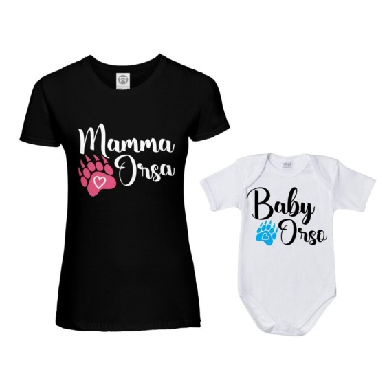 Coordinato t-shirt e body neonato madre figlio mamma zampa orso Per la mamma