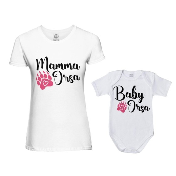 Coordinato t-shirt e body neonato madre figlio mamma zampa orso Per la mamma 2
