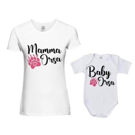 Coordinato t-shirt e body neonato madre figlio mamma zampa orso Per la mamma
