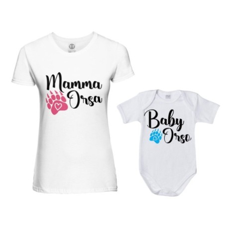 Coordinato t-shirt e body neonato madre figlio mamma zampa orso Per la mamma