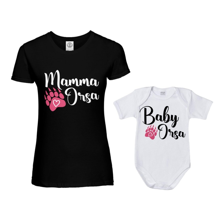 Coordinato t-shirt e body neonato madre figlio mamma zampa orso Per la mamma