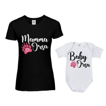 Coordinato t-shirt e body neonato madre figlio mamma zampa orso Per la mamma