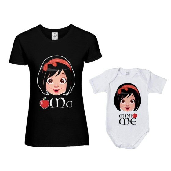 Coordinato t-shirt e body neonata madre figlia me biancaneve mini biancaneve Per la mamma