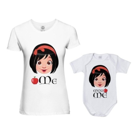 Coordinato t-shirt e body neonata madre figlia me biancaneve mini biancaneve Per la mamma