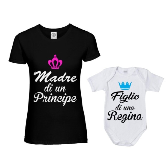 Coordinato t-shirt body madre figlio madre di un principe principessa figlio figlia regina corona azzurra fucsia Per la mamma 2