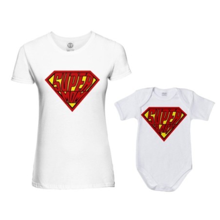 Coordinato t-shirt e body neonato madre figlio super mom...