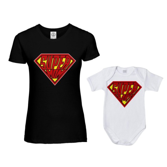 Coordinato t-shirt e body neonato madre figlio super mom super baby Per la mamma 2
