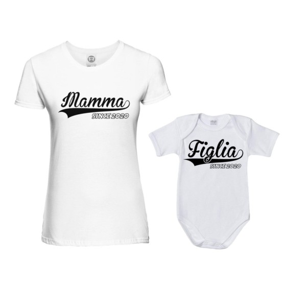 Coordinato t-shirt body madre figlio personalizzato con anno mamma since figlia figlio since Per la mamma 2