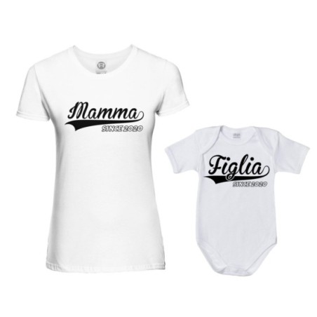 Coordinato t-shirt body madre figlio personalizzato con anno mamma since figlia figlio since Per la mamma