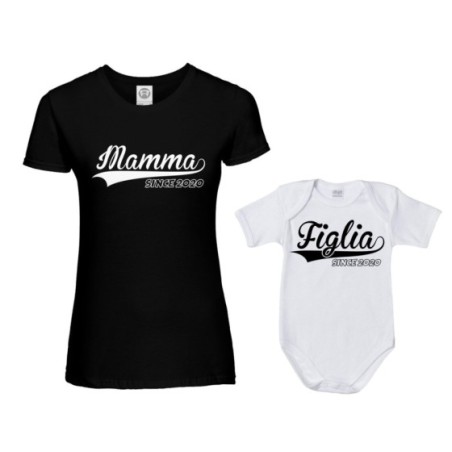 Coordinato t-shirt body madre figlio personalizzato con anno mamma since figlia figlio since Per la mamma