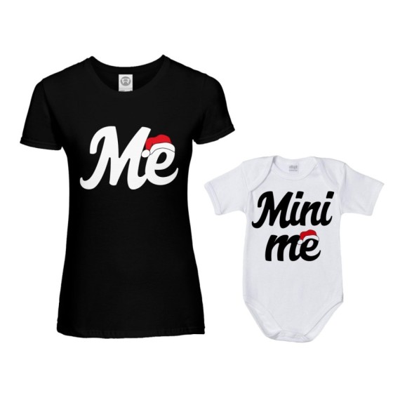 Coordinato t-shirt body madre figlio personalizzabile con nome me mini me con cappello natalizio Natale 2