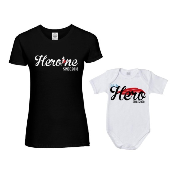 Coordinato t-shirt body madre figlio personalizzato con anno heroine since little hero since Per la mamma 2