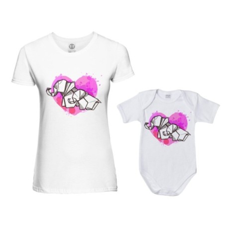 Coordinato t-shirt e body neonata madre figlia elefantine...