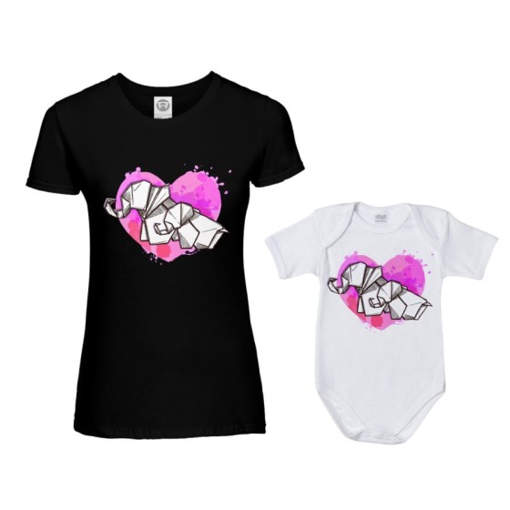 Coordinato t-shirt e body neonata madre figlia elefantine rosa Per la mamma 2