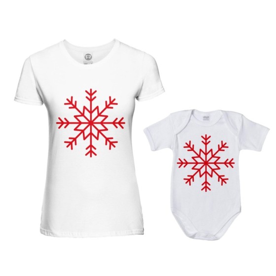 Coordinato t-shirt e body neonato madre figlio personalizzabile con nome fiocco di neve Natale