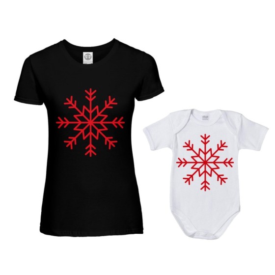 Coordinato t-shirt e body neonato madre figlio personalizzabile con nome fiocco di neve Natale 2