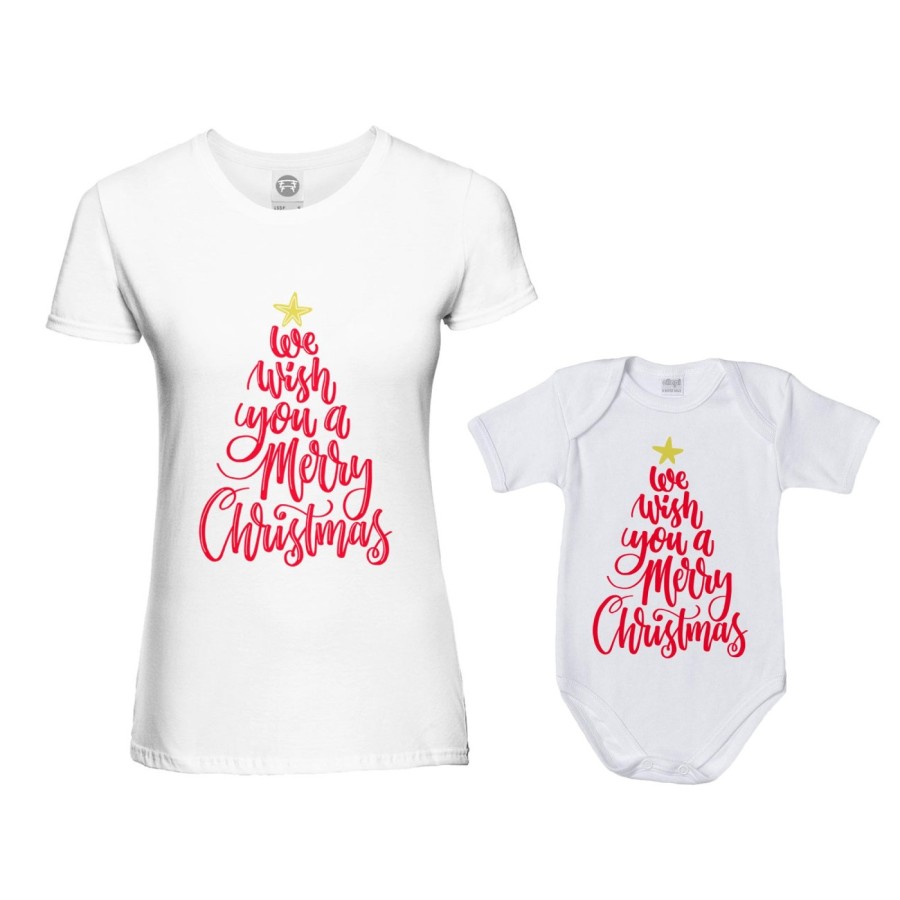Coordinato t-shirt e body neonato madre figlio we wish you a merry christmas Natale