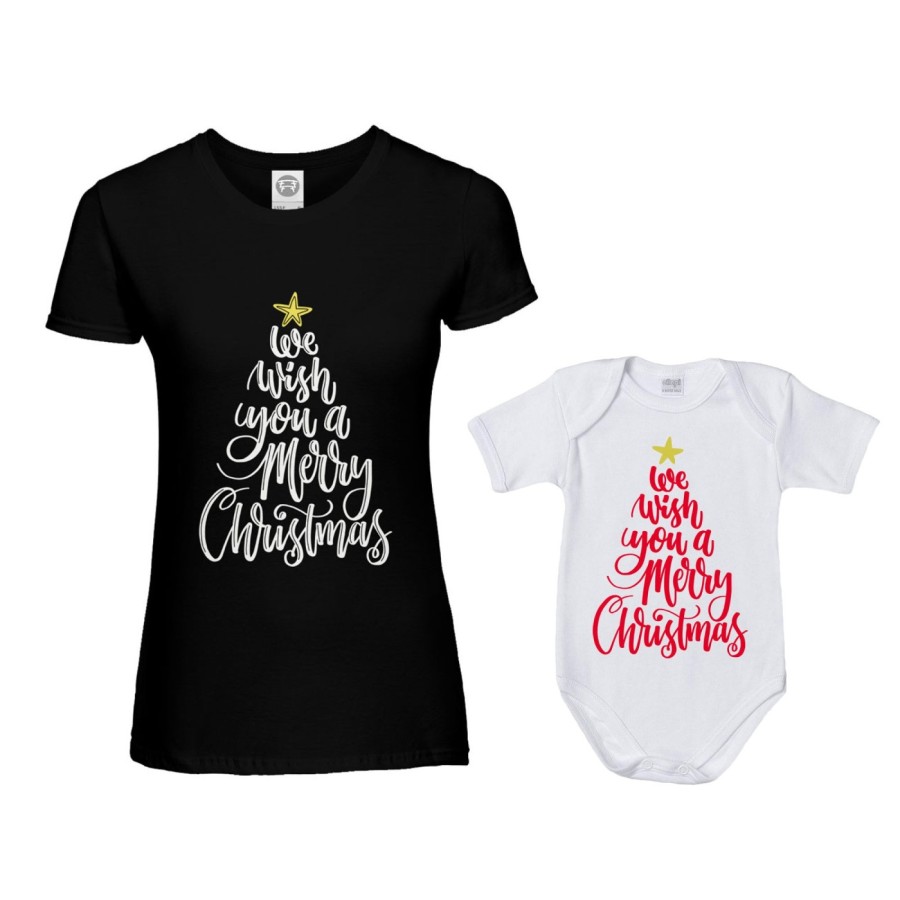 Coordinato t-shirt e body neonato madre figlio we wish you a merry christmas Natale
