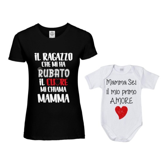 Coordinato t-shirt e body neonato madre figlio il ragazzo che mi ha rubato il cuore mi chiama mamma Per la mamma 2