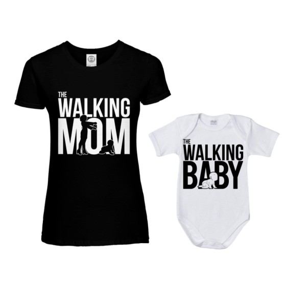 Coordinato t-shirt e body neonato madre figlio the walking mom the walking baby Per la mamma