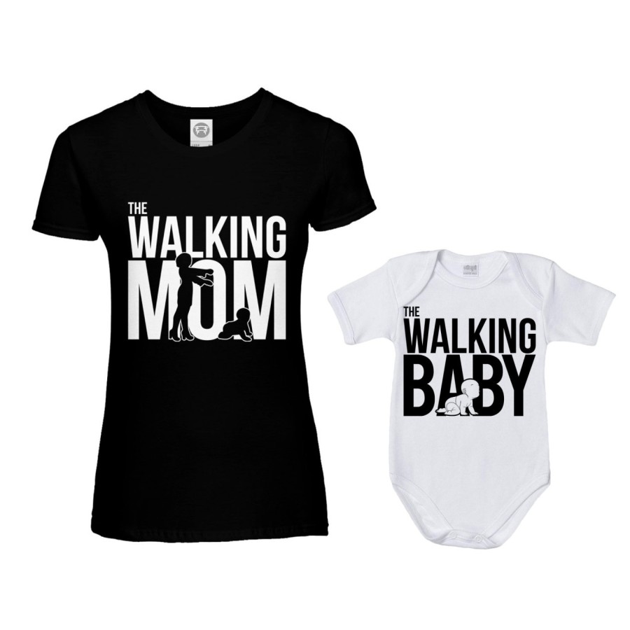 Coordinato t-shirt e body neonato madre figlio the walking mom the walking baby Per la mamma