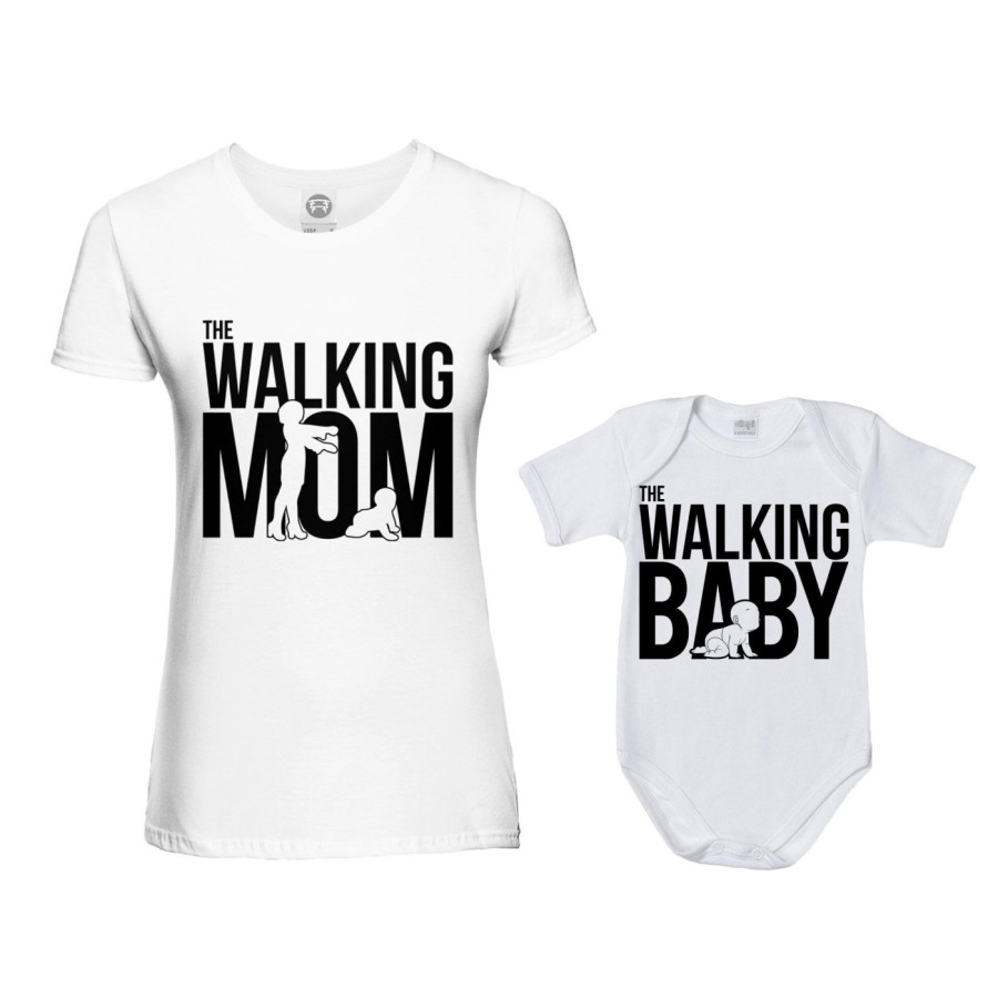 Coordinato t-shirt e body neonato madre figlio the walking mom the walking baby Per la mamma