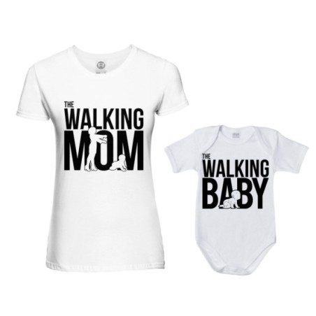 Coordinato t-shirt e body neonato madre figlio the walking mom the walking baby Per la mamma