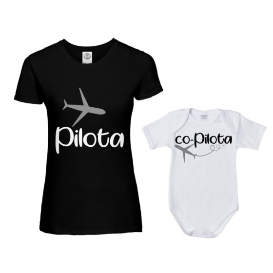 Coordinato t-shirt e body neonato madre figlio pilota co-pilota Per la mamma