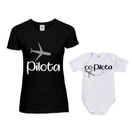 Coordinato t-shirt e body neonato madre figlio pilota...